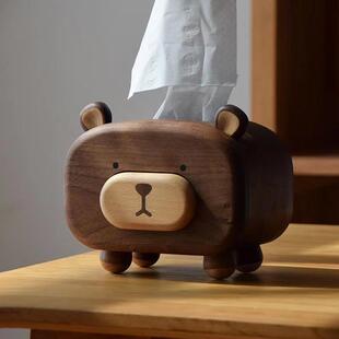 黑胡木可爱抽010纸盒桃筒创意摆多功能牙签时钟客件厅纸巾盒收纳