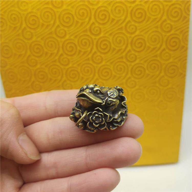 黄铜莲花招财进宝金蟾三足蟾蜍荷叶手把玩小摆件挂件纯铜钥匙扣