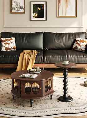 法LUE式油复古小蜡沙发直排三人位现代简约中古皮风实木沙发户型