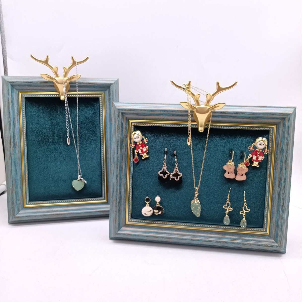 金属鹿头相框首饰架，珠宝展示收纳盒，耳钉架道具