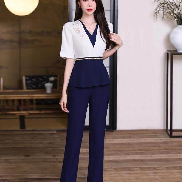 美容院工作服女高端养生馆夏季足浴技师工作服装足疗沐足气质套装