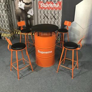 工业风酒吧油桶散台卡座桌椅创意户外休息区商用铁艺高脚桌椅组合