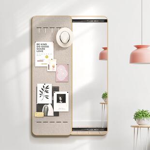 8V奶油风毛毡板隐藏式 推拉全身镜软木板隐形穿衣镜暗藏挂墙镜子di