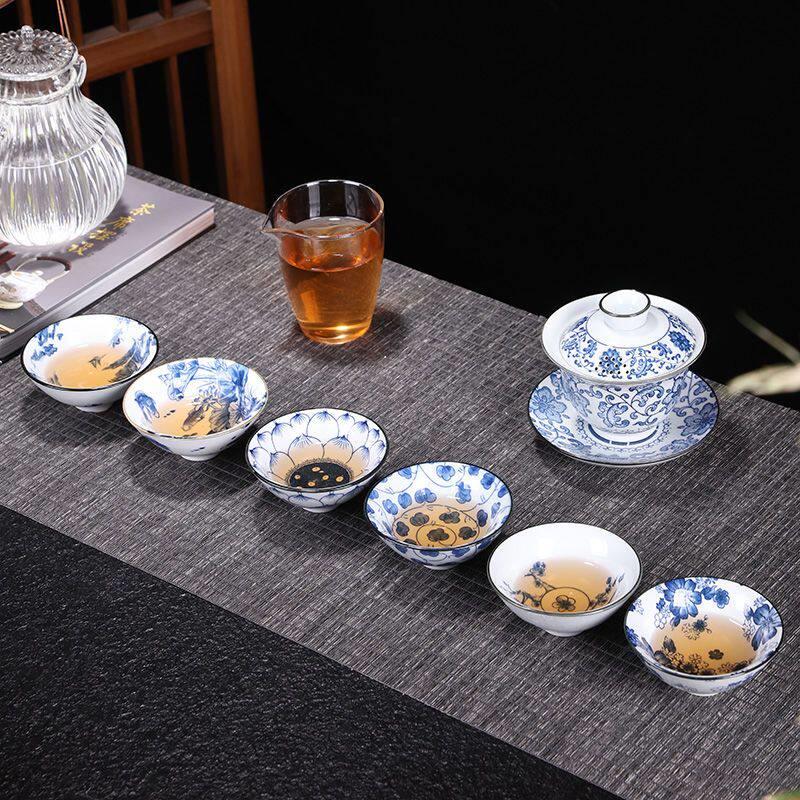 青花瓷茶具套组家用整套功夫茶具陶瓷盖碗白瓷茶杯茶碗家用送礼