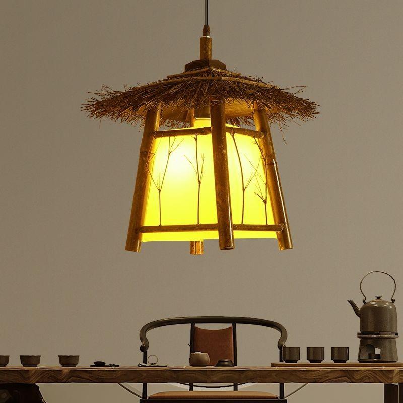 创意艺术草帽吊灯灯罩复古餐厅民宿个性藤编灯笼日式竹编藤艺灯具