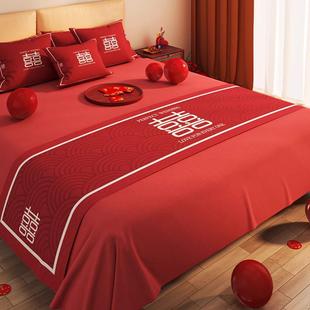 结婚床旗喜庆床尾巾婚房床盖红色装 饰布置床上用品桌旗床尾毯搭巾