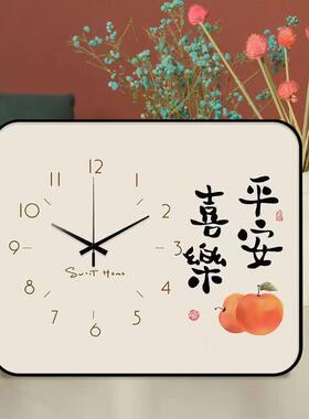 坐式钟表台式平安喜乐简约方形晶瓷静音钟表家用座钟台式桌面时钟