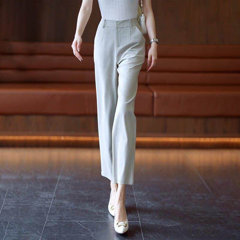 潮牌高级感烟管西装裤女2026夏季新款小个子直筒显瘦亚麻九分西裤