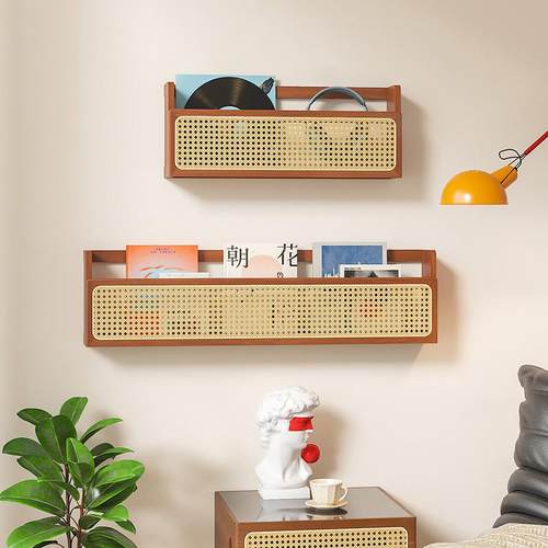 藤编书报实木墙上置物架陈书房杂志绘挂本墙面列架展KC-GB09示架
