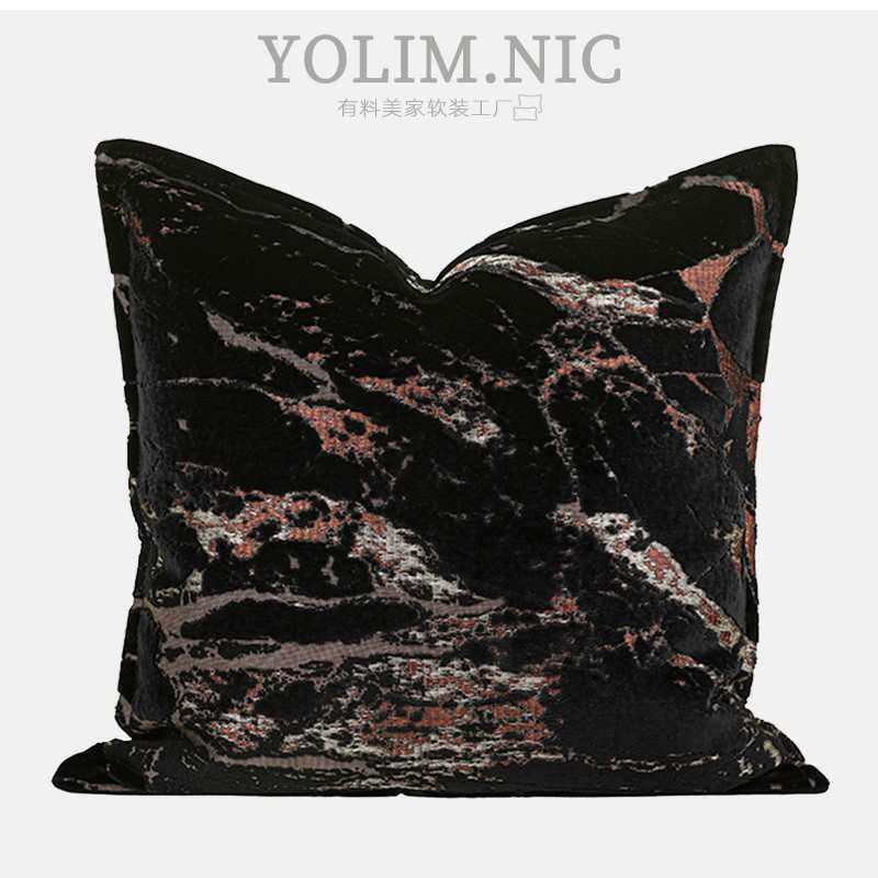『山河』高端中古风黑色沙发抱枕高级感样板间软装腰枕酒店靠枕套