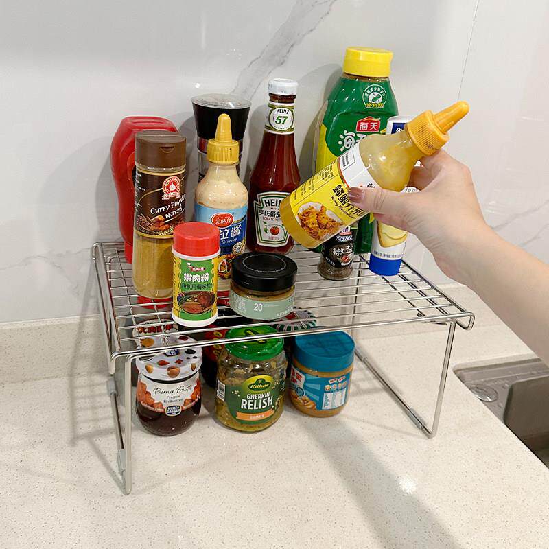 厨房多功能调味品置物架橱柜台面不锈钢分层架子调味料锅具收纳架