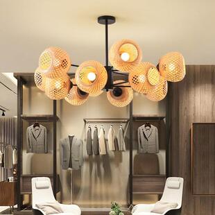 新中式 卧室餐厅灯具 吊灯客厅灯竹编灯罩竹艺吊灯魔豆分子创意个性