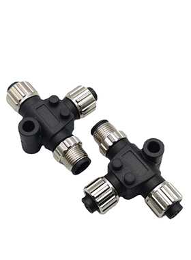 M12工业防水三通连接器 A B D S T编码T-型头带线公母头3-17P接头