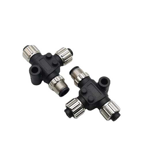M12工业防水三通连接器 A B D S T编码T-型头带线公母头3-17P接头