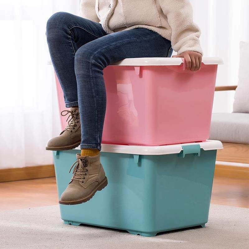 茶花彩色塑料收纳LCK箱整理百带盖滑轮正方收箱纳箱家纳玩用具衣