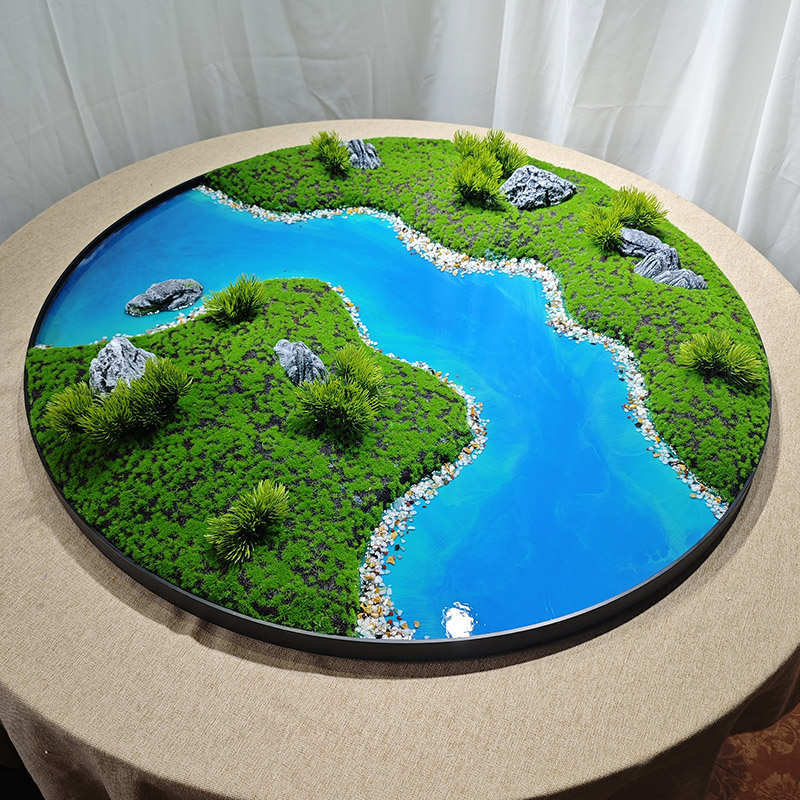 高端中式大圆桌中间造景摆件餐桌转盘装饰摆花酒店包厢彷真花沙盘