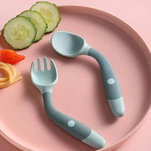 Baby Children Spoon Fork Set Soft Bendable Silicone Scoop Fo