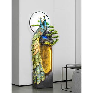 孔雀中式 饰摆件 屏风电视柜造景假山水景循环流水生财水幕墙客厅装