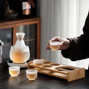 锤纹玻璃温酒器暖酒壶家用白黄酒烫酒壶加热煮酒器酒杯分酒壶 日式