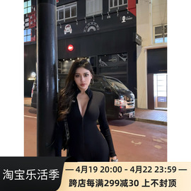 luv2shykendall出街欧美风，性感辣妹修身显瘦拉链长袖连体裤女