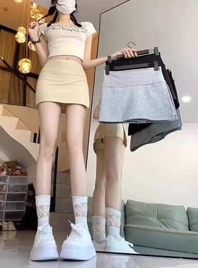 灰色锦棉卫裙时尚百搭侧开叉瑜伽包臀短裙防走光运动休闲裤裙8116