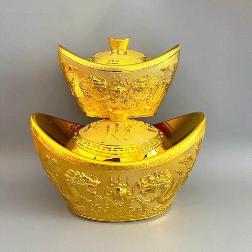 龙凤呈祥金元宝新年婚庆新居公司开业招财进宝装饰摆件元宝糖果盒