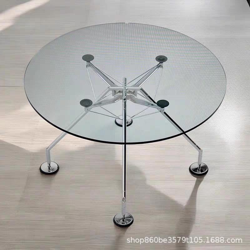 造心家具|钢化玻璃圆形金属设计师小户型餐桌现代办公室洽谈桌子