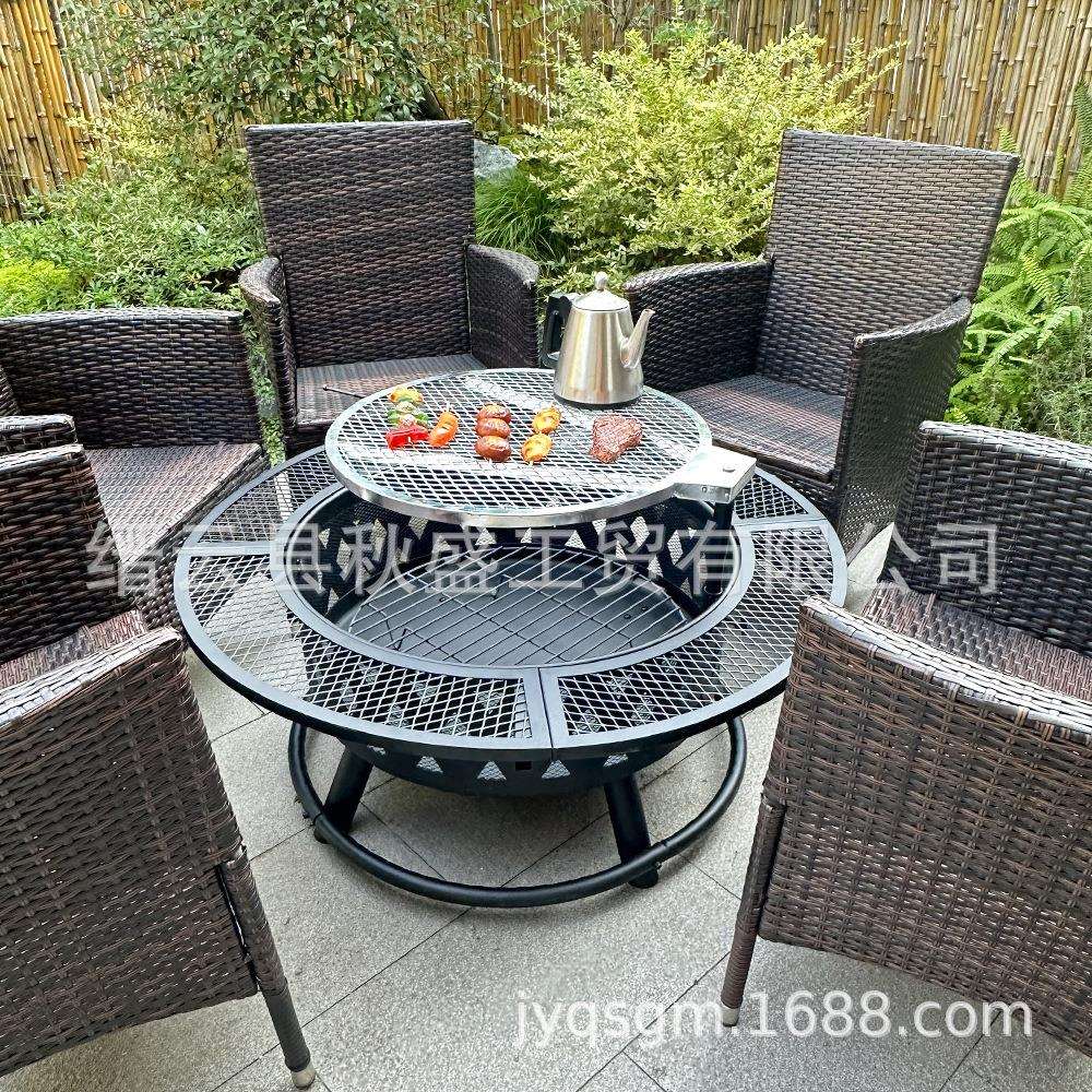 院烧烤庭炉圆013形户外炭火围煮火茶烤炉烤盘可转动烧烤炉篝盆炉