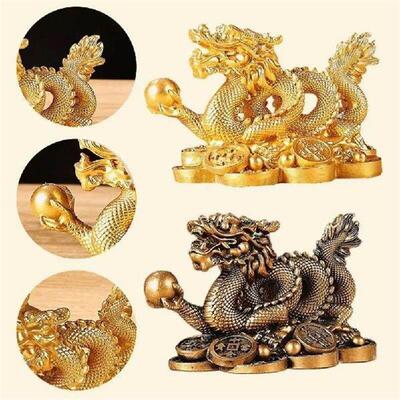 Chinese Feng Shui Lucky Golden Wealth Dragon Statuette