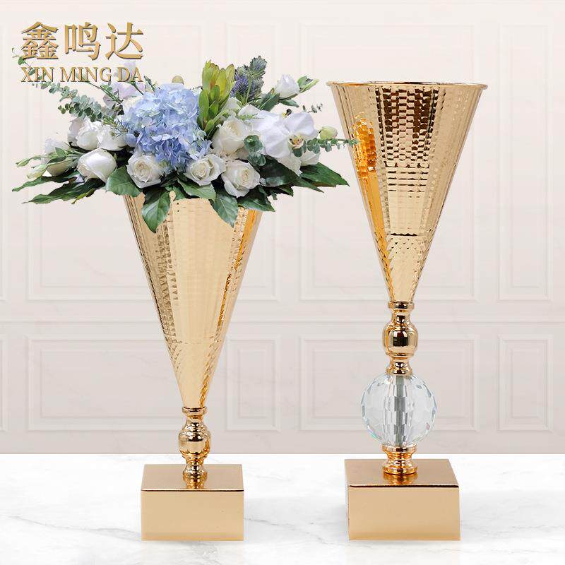 欧式轻奢金属花器婚庆宴会餐桌花架布置摆件创意铁艺电镀装饰花瓶