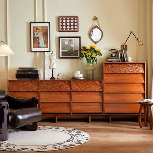 复古实木九斗柜卧室房间床尾收纳柜复古抽屉储物立柜法式 靠墙边柜