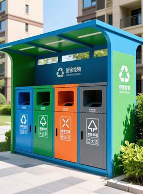 需定制成都垃圾亭分类亭不锈钢分类房垃圾四分类桶户外社区社区环