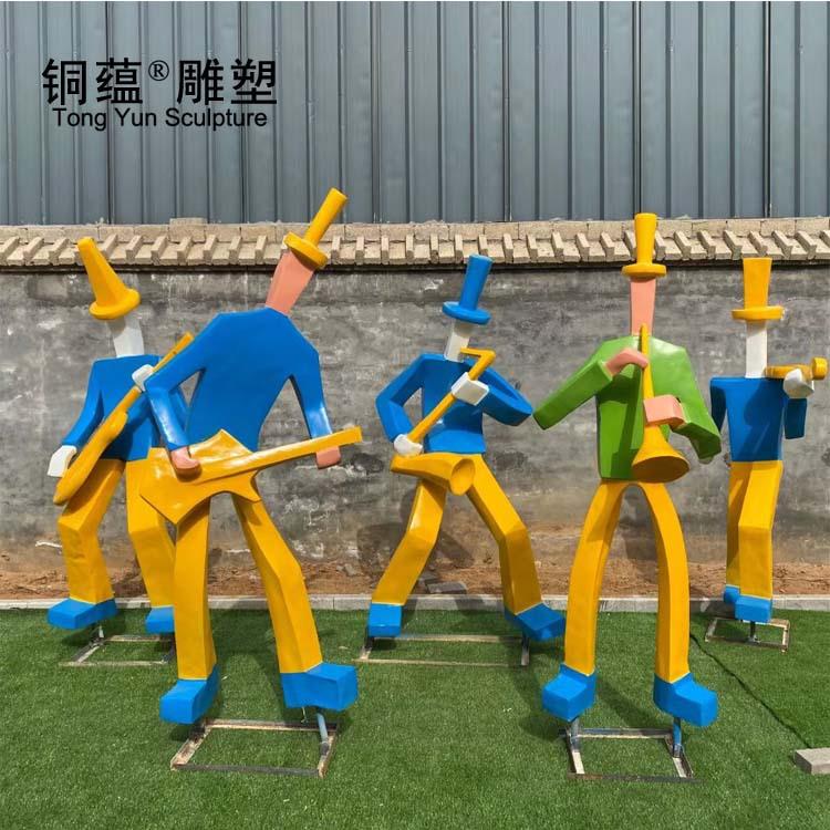不锈钢抽象音乐人雕塑几何抽象人雕塑吹拉弹唱雕塑彩绘音乐人雕塑