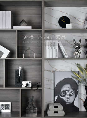 现代极简样板房书房书柜桌客厅酒柜餐边柜收纳柜软装饰品陈列摆件