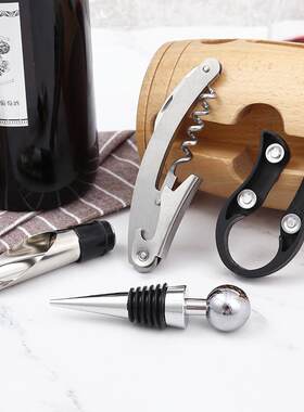 红酒开瓶器套装4件套家用手动红酒启瓶器器具木质摆架礼品套装