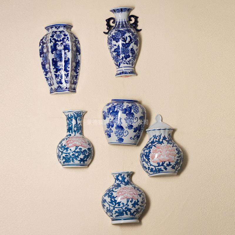 青花瓷壁挂花盆水培插花植物陶瓷花瓶新中式复古风家居墙壁装饰瓶