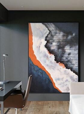 网红原餐创竖手绘画橙色抽象装饰画客厅玄关厅.版挂画极简油风