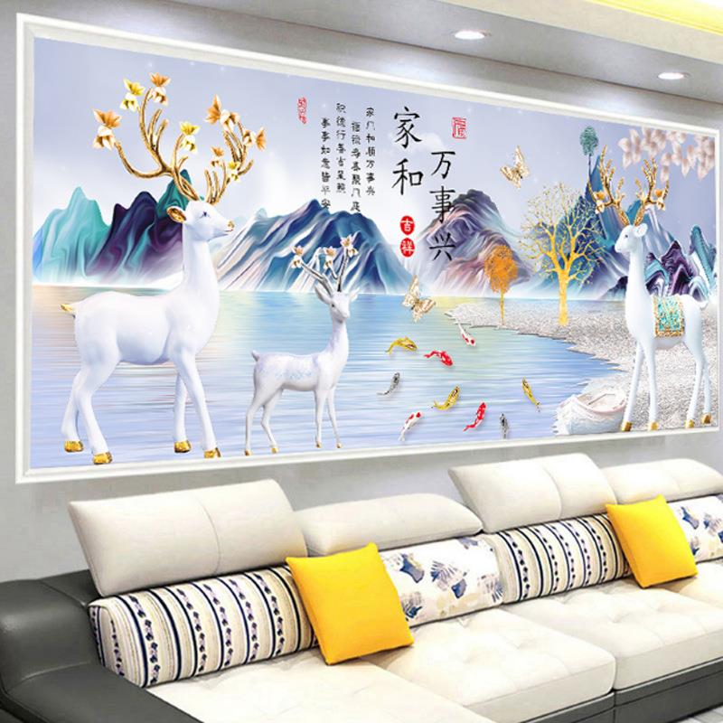 一 件发财鹿十字绣2022新款线绣 家和万事兴福禄吉祥九鱼图