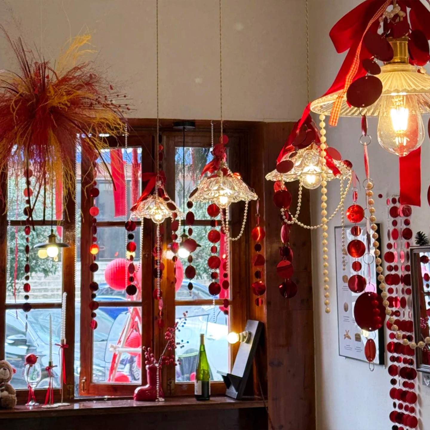 新年装饰红色氛围感店铺门头室内春节过年场景布置灯笼红亮片挂饰
