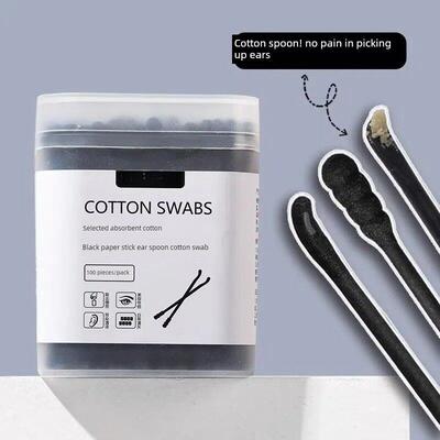 黑色棉签掏耳朵专用挖耳朵棉签掏耳屎耳道专用工具双头棉棒硬棉签