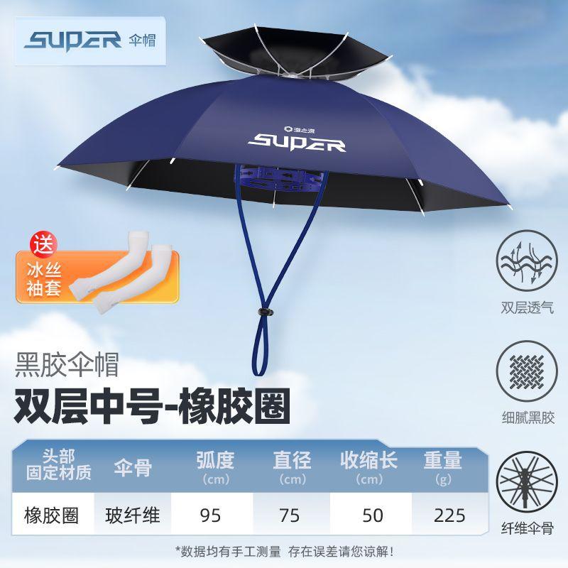 头戴式钓鱼伞户外防晒遮阳伞新款黑胶折叠雨伞帽采茶渔具斗笠帽伞