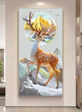 3D立体浮雕灯光画现代简约福禄献瑞新款砂岩画客厅入户玄关装饰画