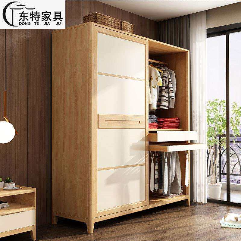 现代简约卧室家用柜子双门原白衣柜北欧小户型组合移门衣橱经济型