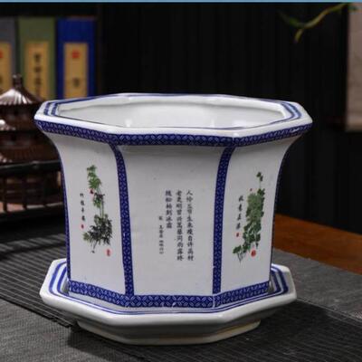 江西景德镇陶瓷中式八角花盆特大号大型高款大码30cm口径加深种树