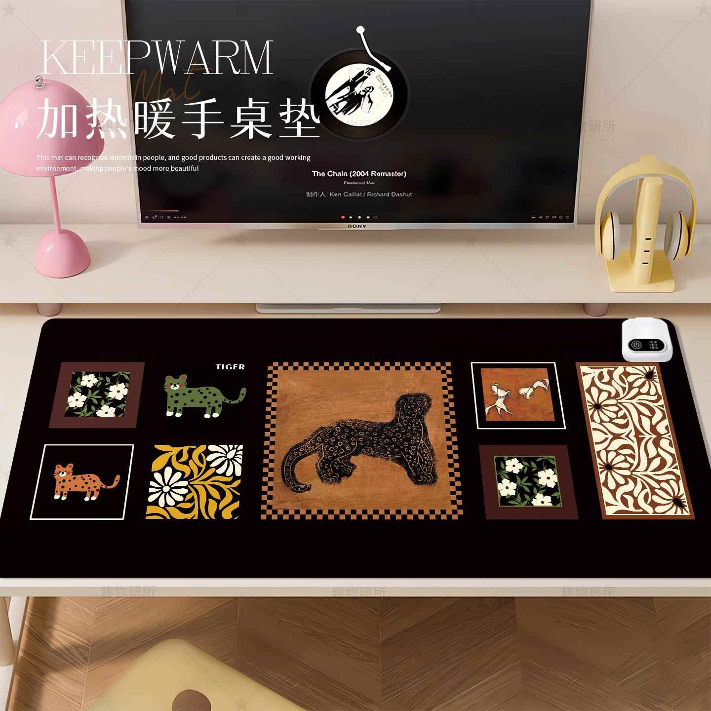 清新覆古加热鼠标垫超大暖桌垫电发热桌垫办公室电脑桌面暖手桌垫