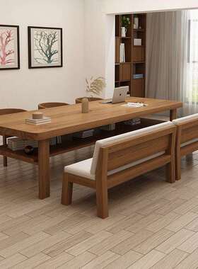 实木大长书桌简约现代去客厅化电脑桌北欧家用多人学习桌工作台