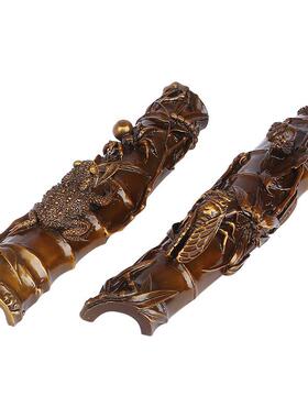 黄铜竹节镇纸书房办公室工艺礼品知足常乐镇尺桌面装饰摆件