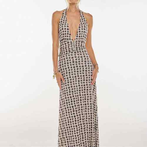 2026Women's Sleeveless Halter Backless Dress Floral Polka