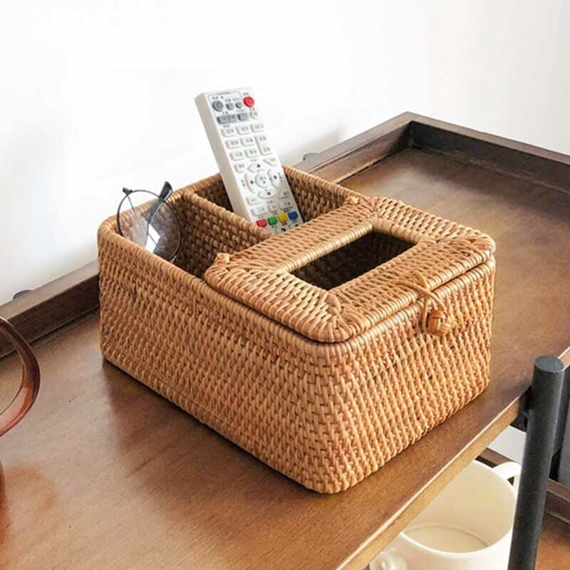 藤编纸巾盒家用抽纸盒多功能收纳盒遥控器创意收纳盒