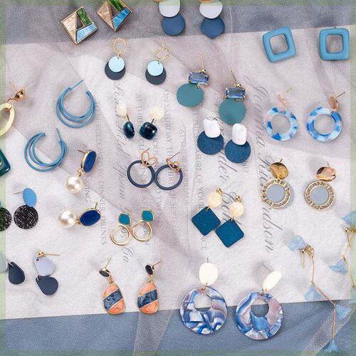 Korean Blue Geometric Acrylic Resin Drop Earrings for Women